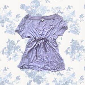 Y2k 2000s 00s Vintage 90s Lavender Purple Babydoll Top Shirt Ribbon Pull string